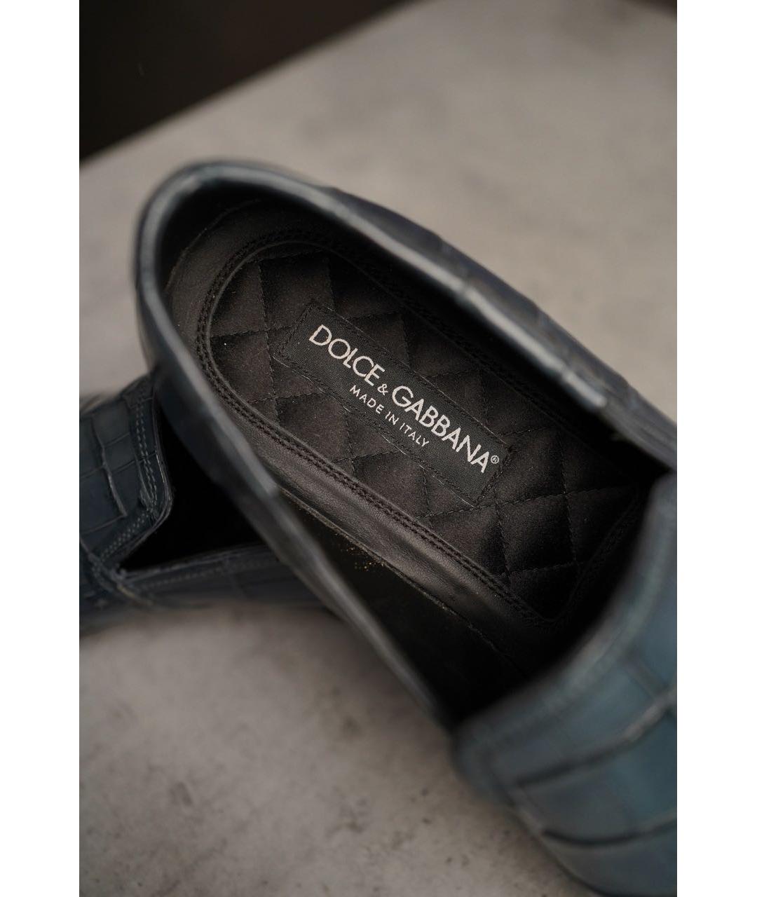 DOLCE&GABBANA Темно-синие лоферы из кожи крокодила, фото 6
