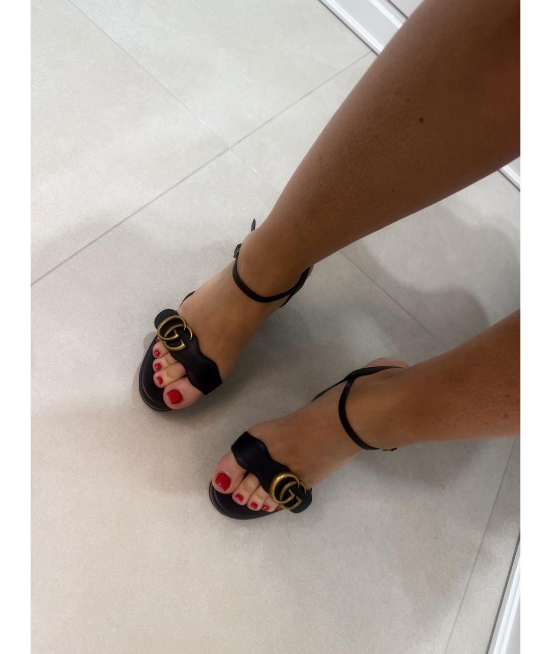 GUCCI Черные кожаные босоножки, фото 5