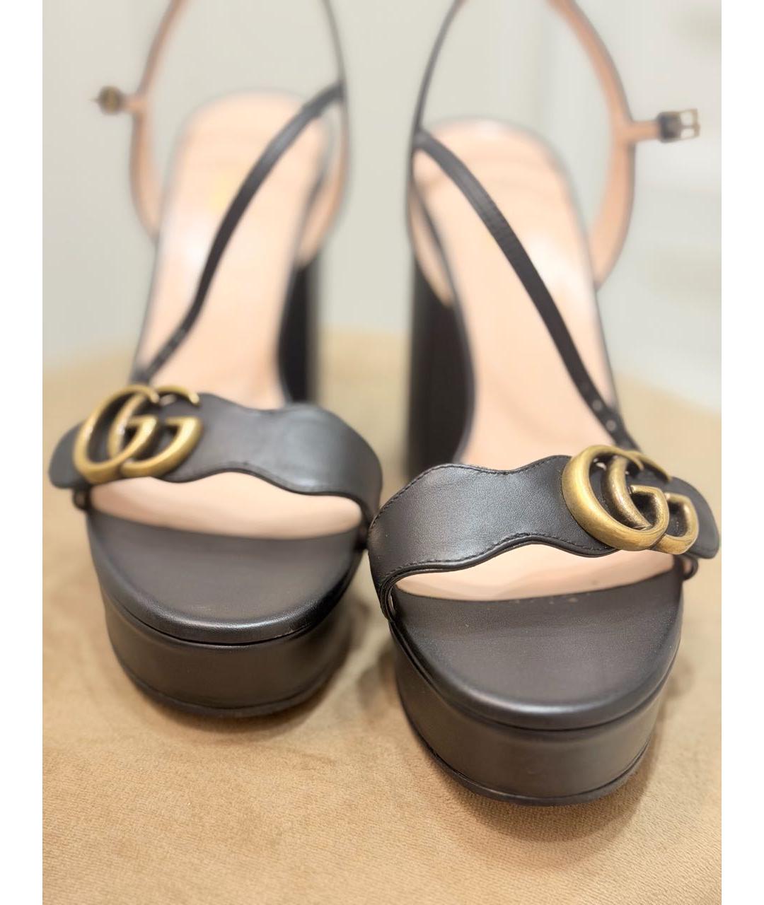 GUCCI Черные кожаные босоножки, фото 4