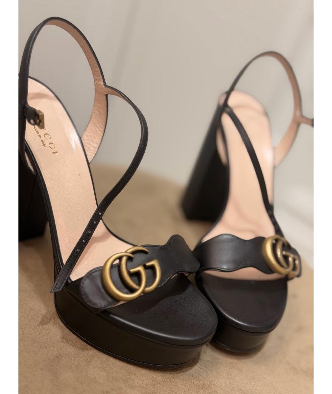 GUCCI Черные кожаные босоножки, фото 7