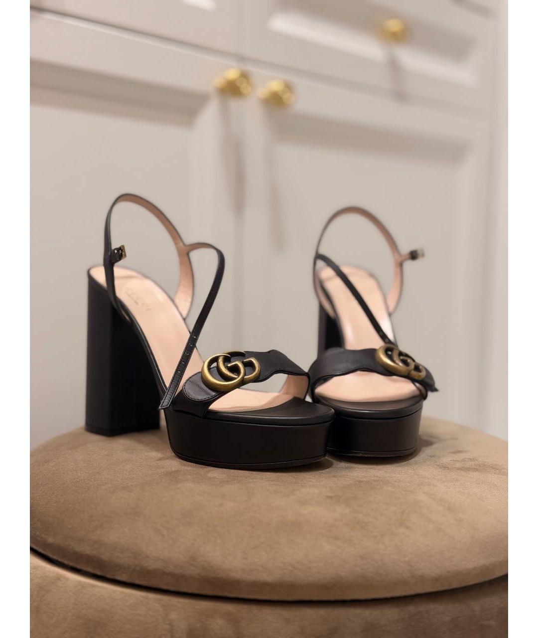 GUCCI Черные кожаные босоножки, фото 8