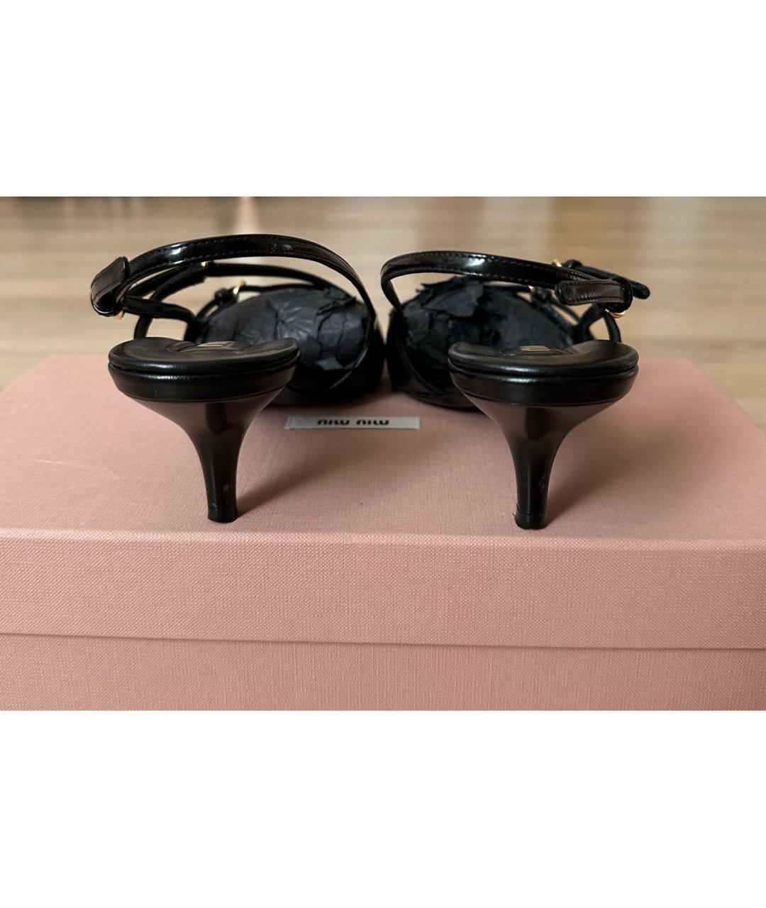 MIU MIU Черные кожаные лодочки на низком каблуке, фото 3