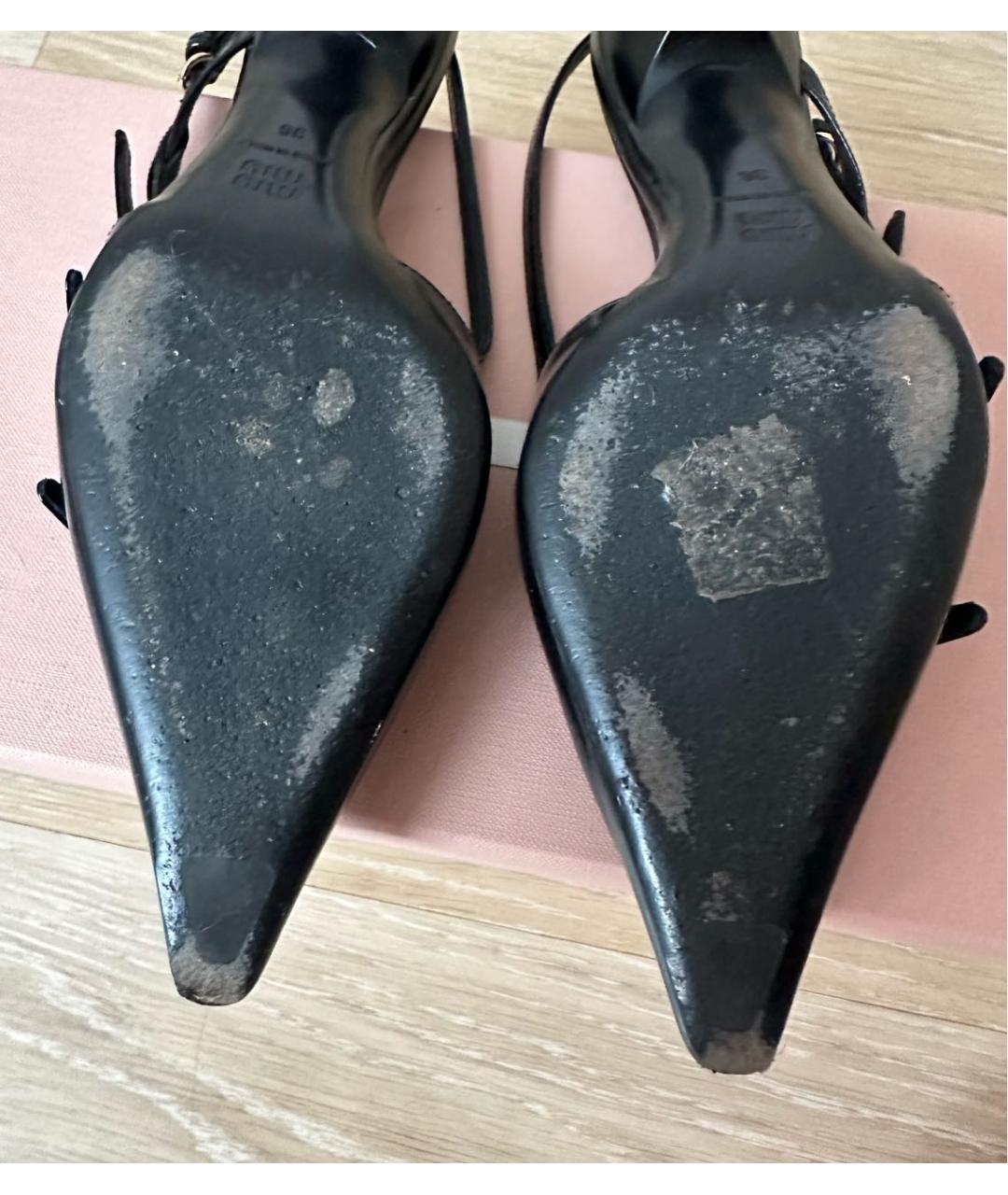MIU MIU Черные кожаные лодочки на низком каблуке, фото 7