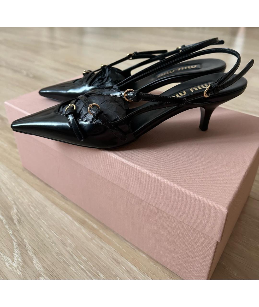 MIU MIU Черные кожаные лодочки на низком каблуке, фото 8