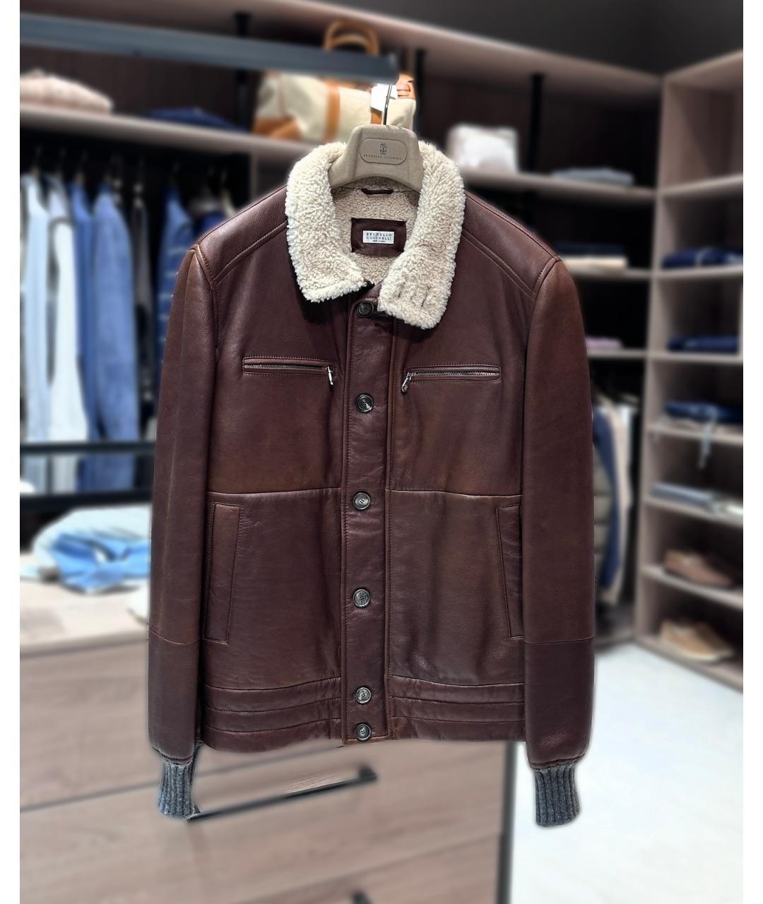 BRUNELLO CUCINELLI Коричневая кожаная дубленка/шуба, фото 6