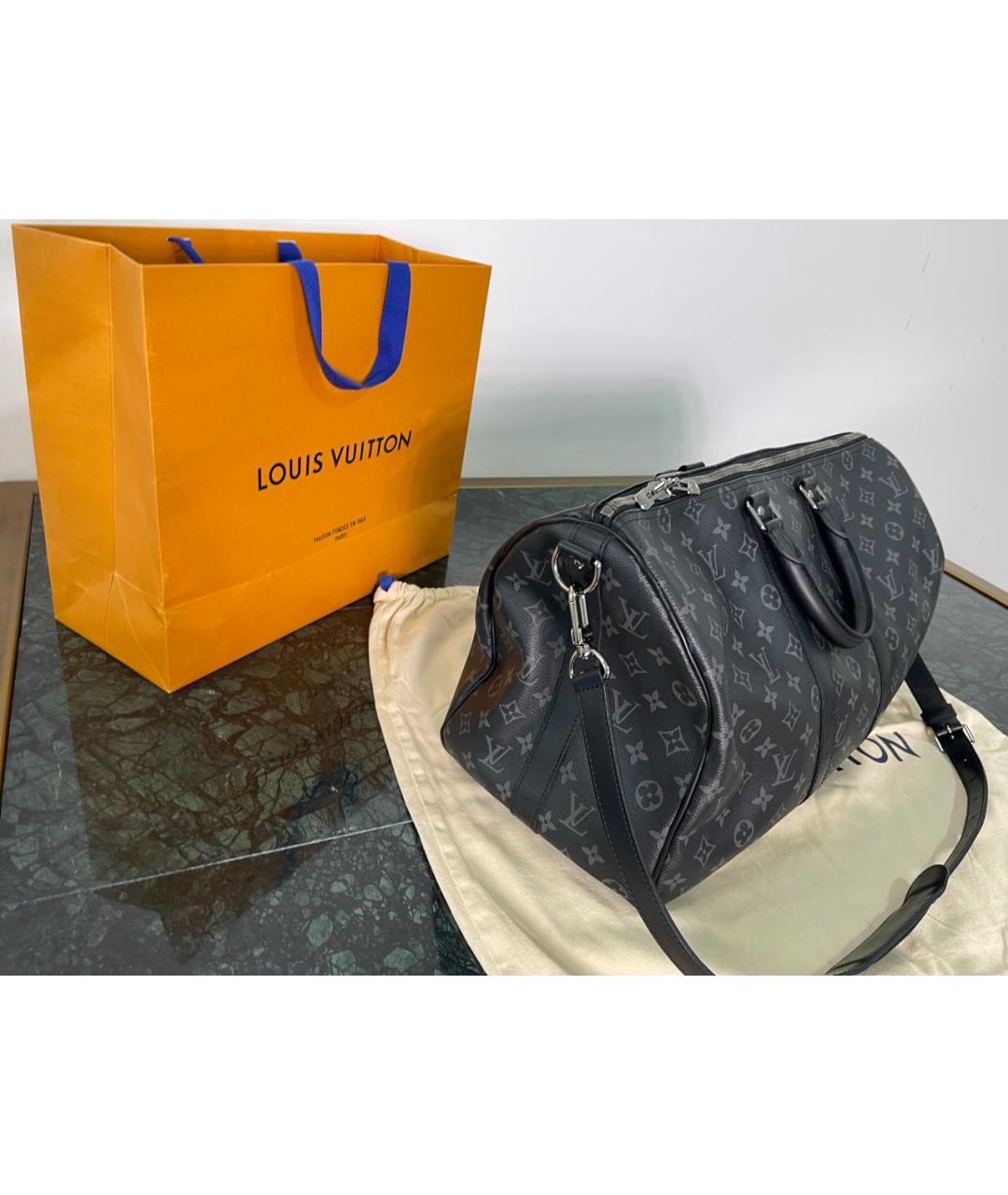 LOUIS VUITTON Черная дорожная/спортивная сумка из канвы, фото 5