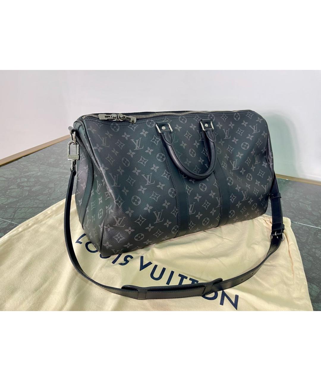 LOUIS VUITTON Черная дорожная/спортивная сумка из канвы, фото 3
