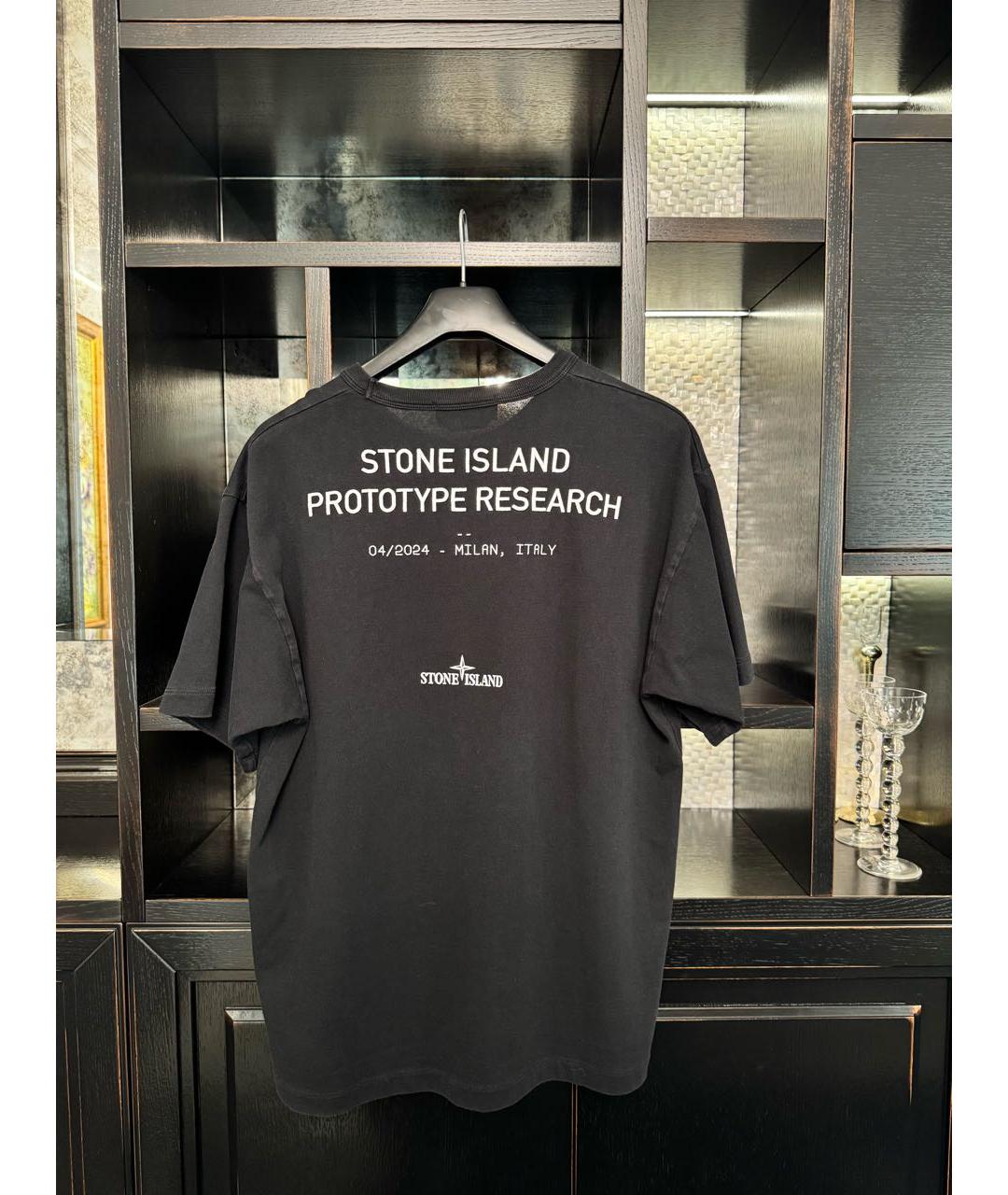 STONE ISLAND Черная хлопковая футболка, фото 2