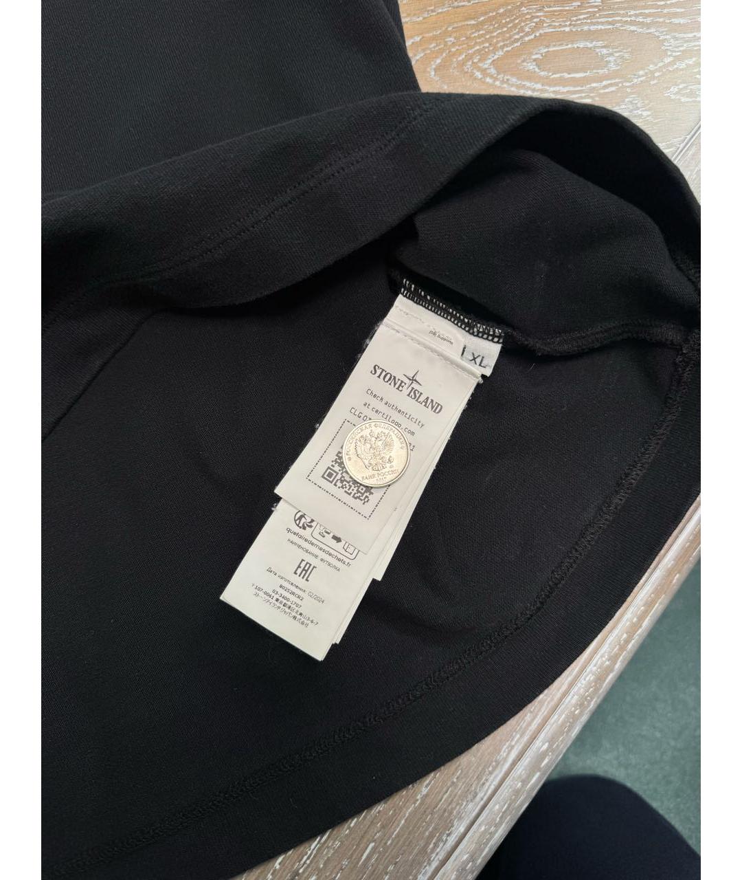 STONE ISLAND Черная хлопковая футболка, фото 4
