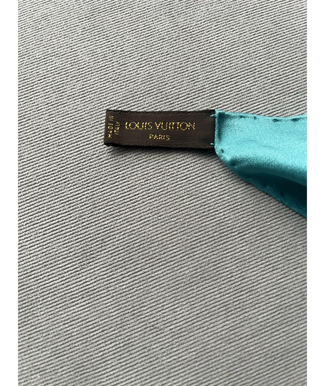 LOUIS VUITTON Бирюзовый шелковый платок, фото 2