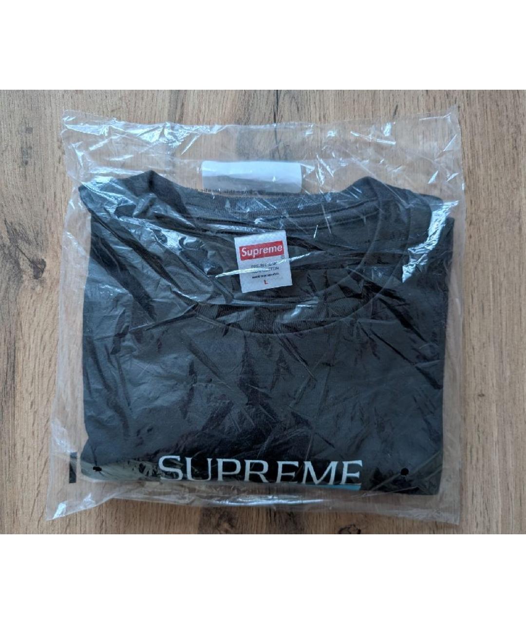 SUPREME Черная хлопковая футболка, фото 2