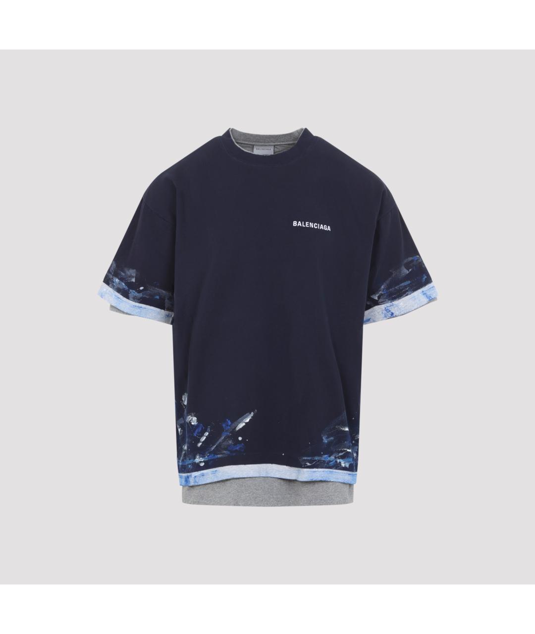 BALENCIAGA Темно-синяя хлопковая футболка, фото 2