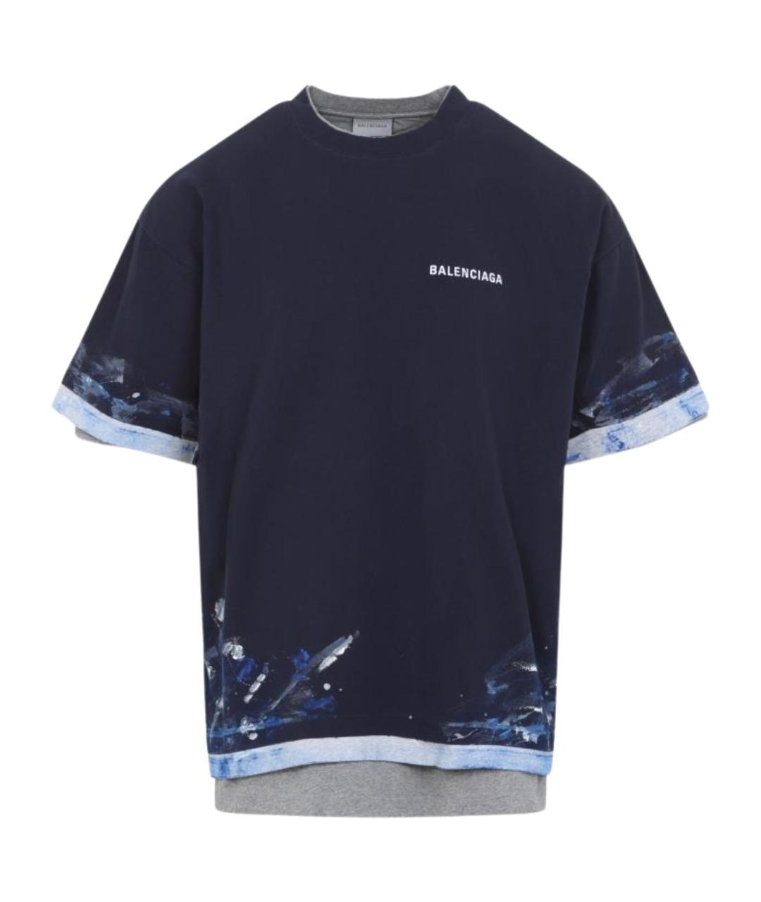 BALENCIAGA Темно-синяя хлопковая футболка, фото 1