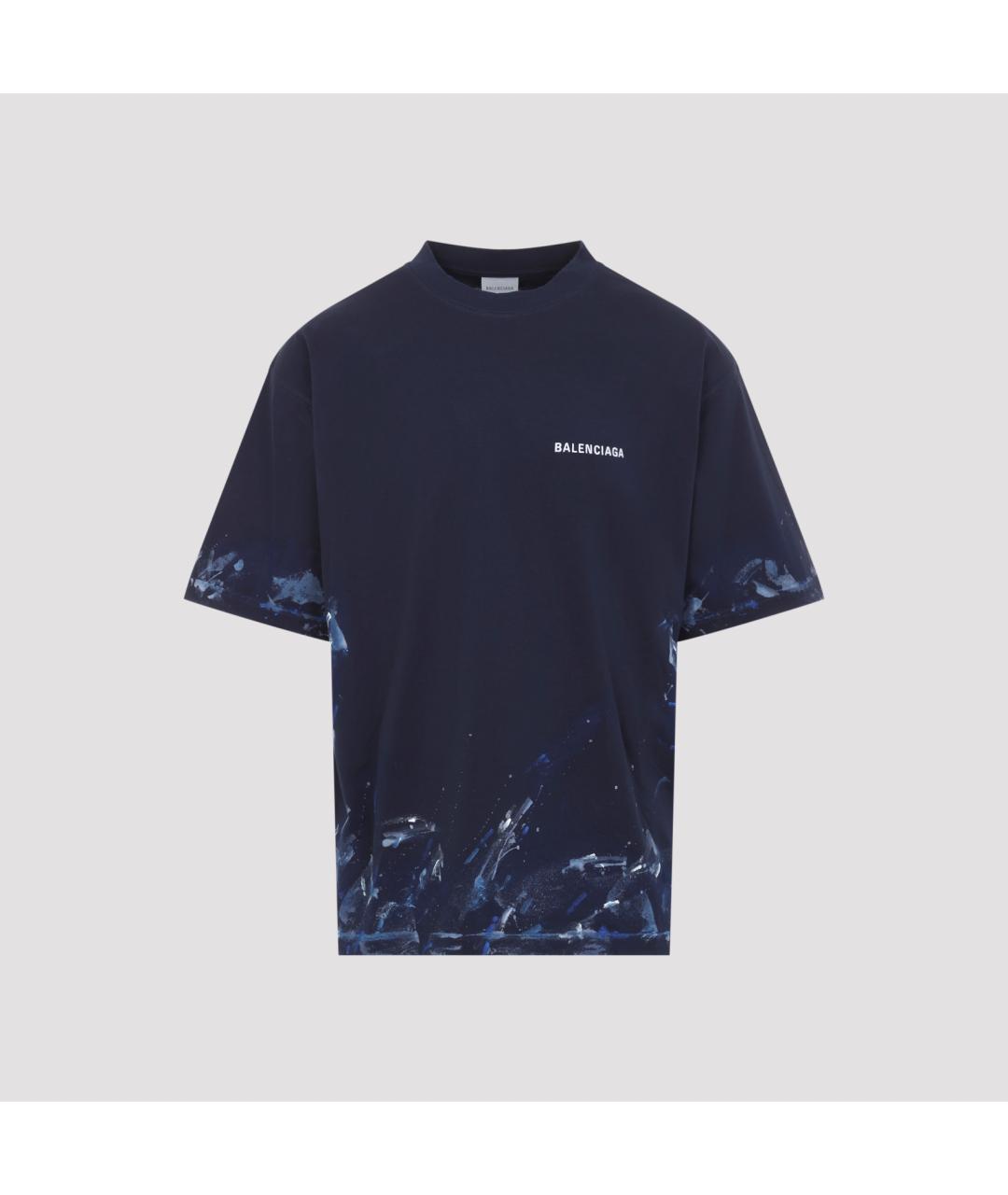 BALENCIAGA Темно-синяя хлопковая футболка, фото 2