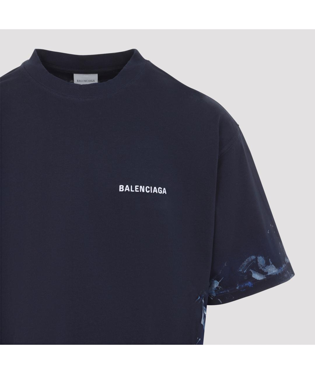 BALENCIAGA Темно-синяя хлопковая футболка, фото 4