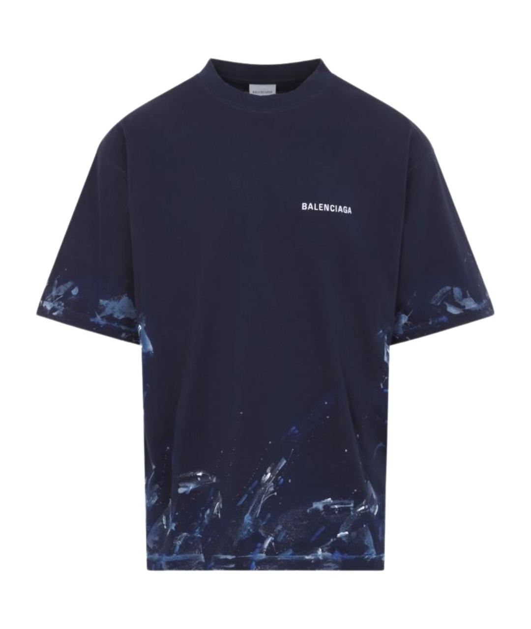 BALENCIAGA Темно-синяя хлопковая футболка, фото 1