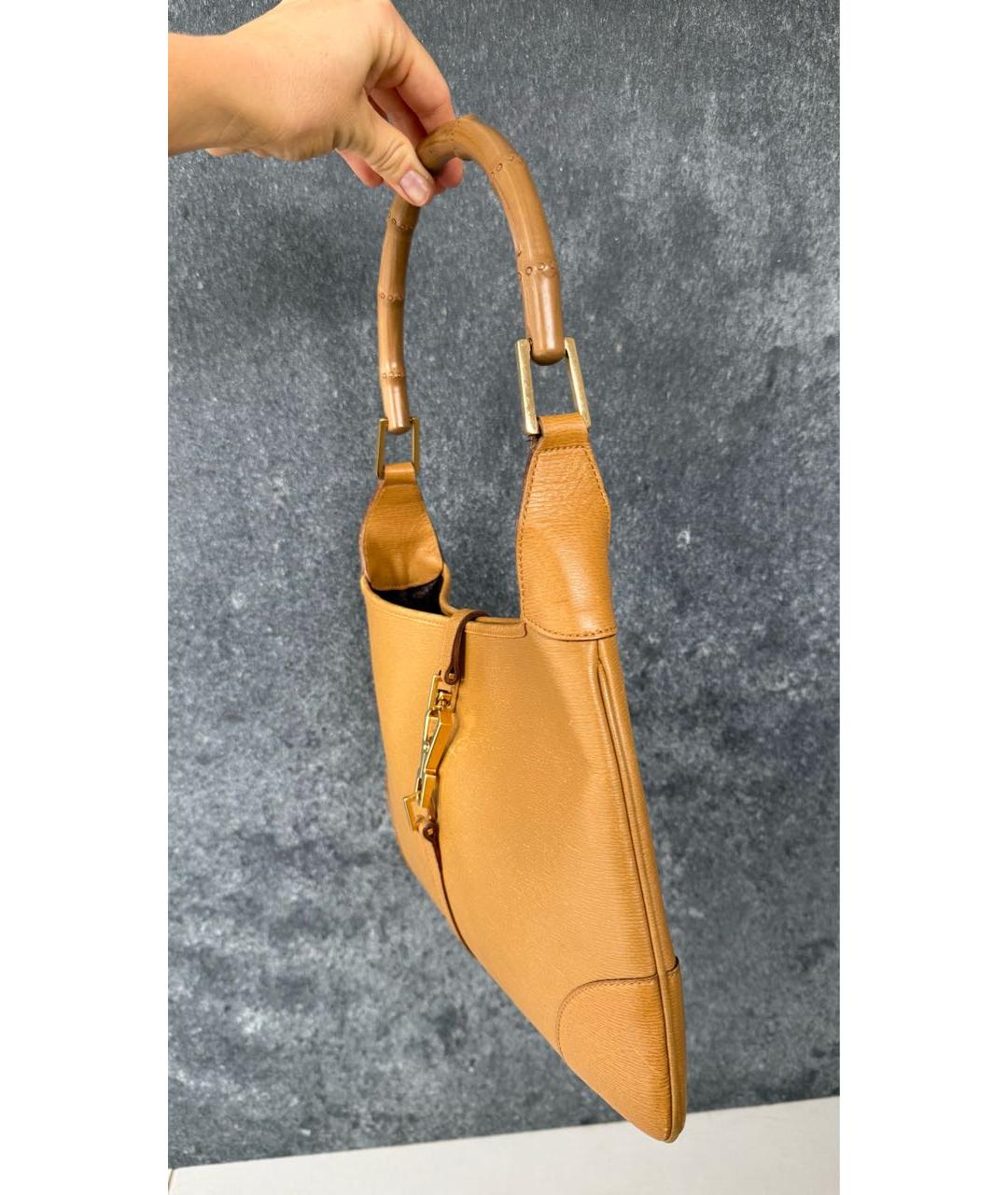 GUCCI Горчичная кожаная сумка с короткими ручками, фото 4