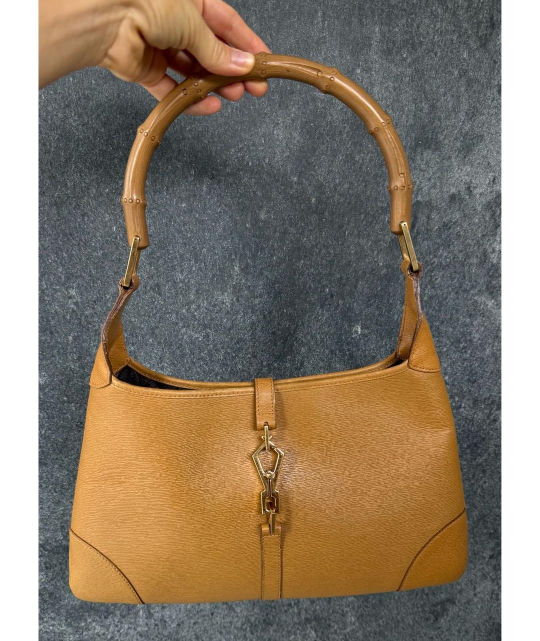GUCCI Горчичная кожаная сумка с короткими ручками, фото 9