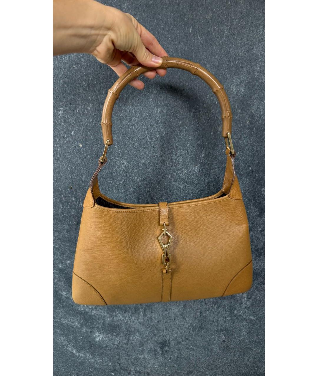 GUCCI Горчичная кожаная сумка с короткими ручками, фото 2