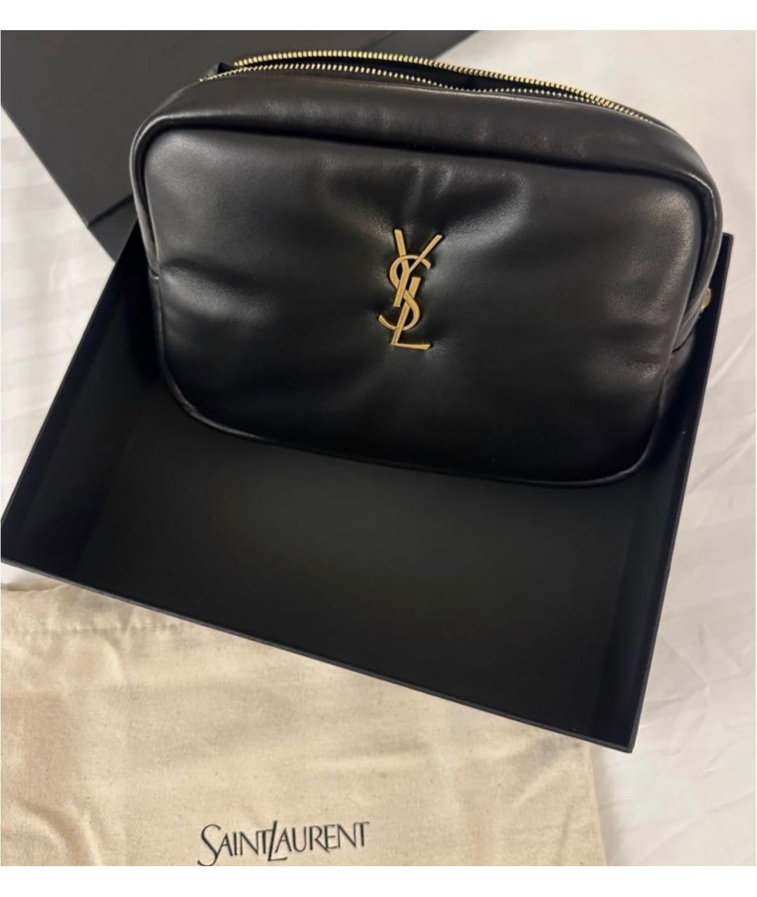 SAINT LAURENT Черная кожаная косметичка, фото 3