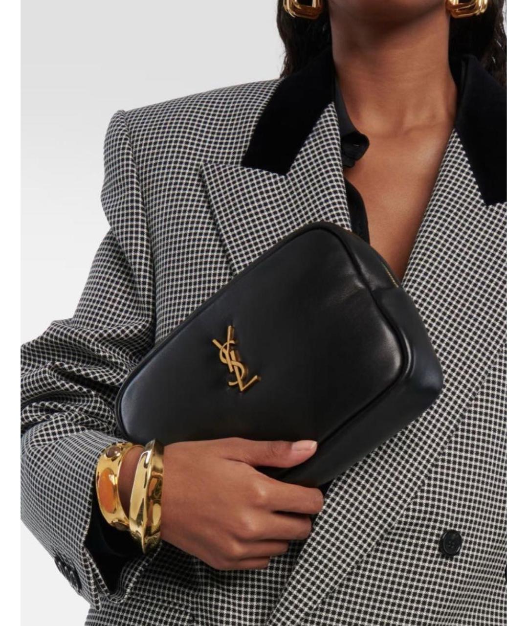 SAINT LAURENT Черная кожаная косметичка, фото 2