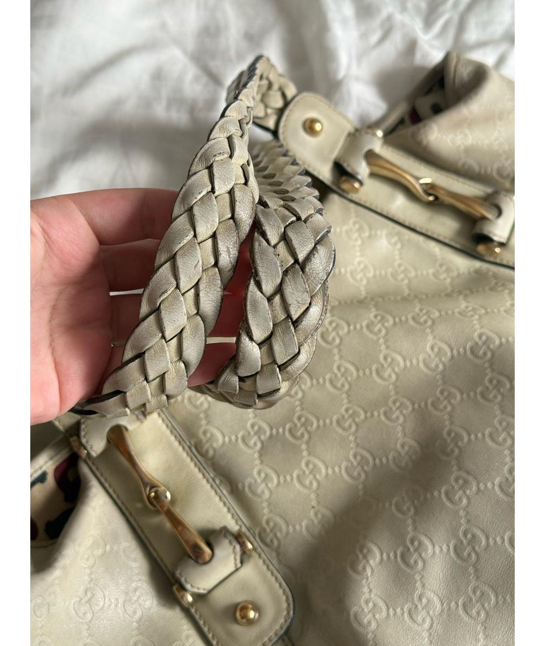 GUCCI Бежевая кожаная сумка тоут, фото 4