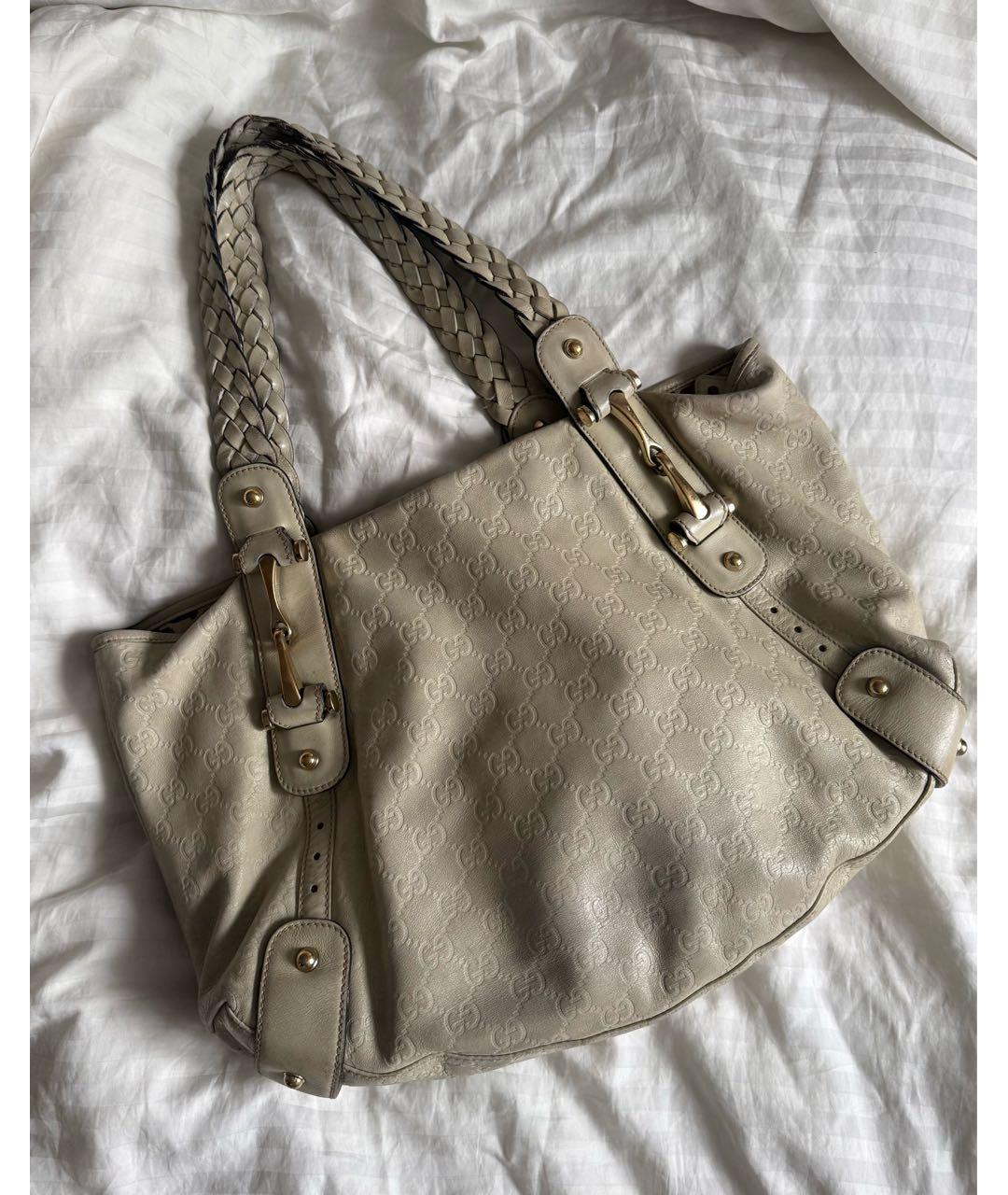 GUCCI Бежевая кожаная сумка тоут, фото 2