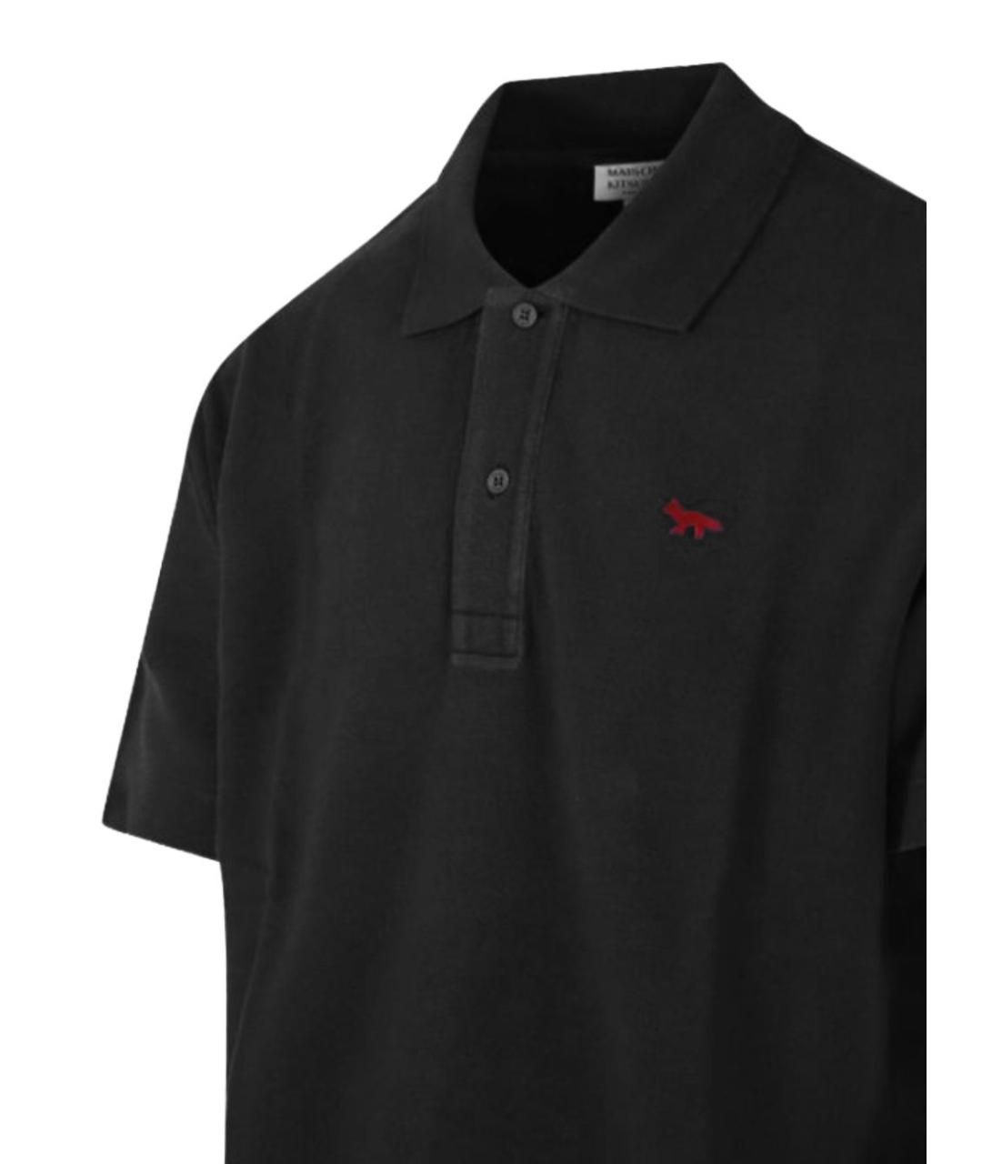 MAISON KITSUNE Черное хлопковое поло с коротким рукавом, фото 2