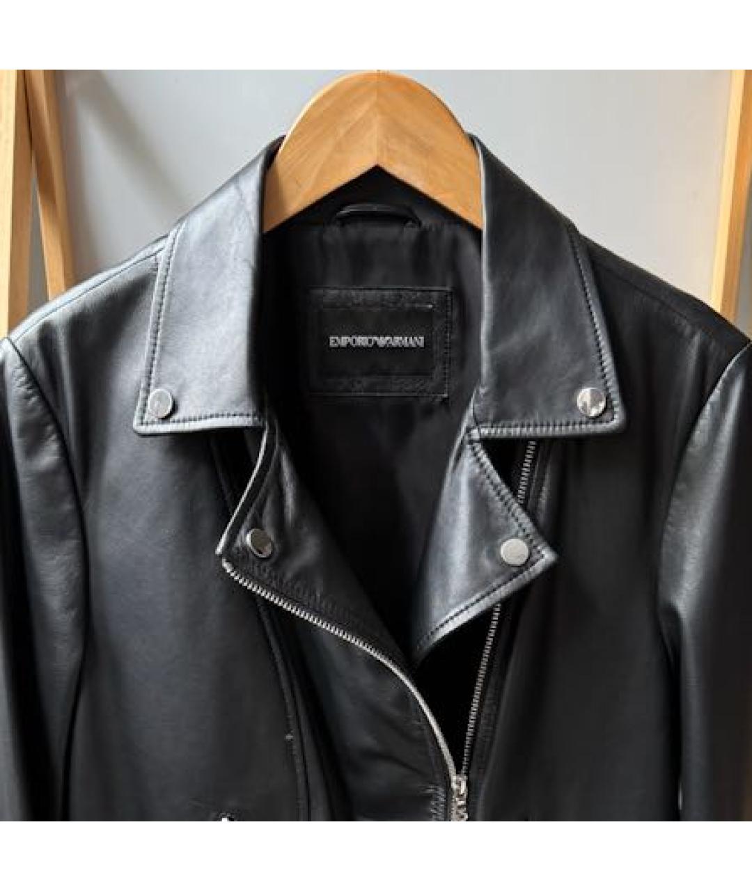 EMPORIO ARMANI Черная кожаная куртка, фото 3