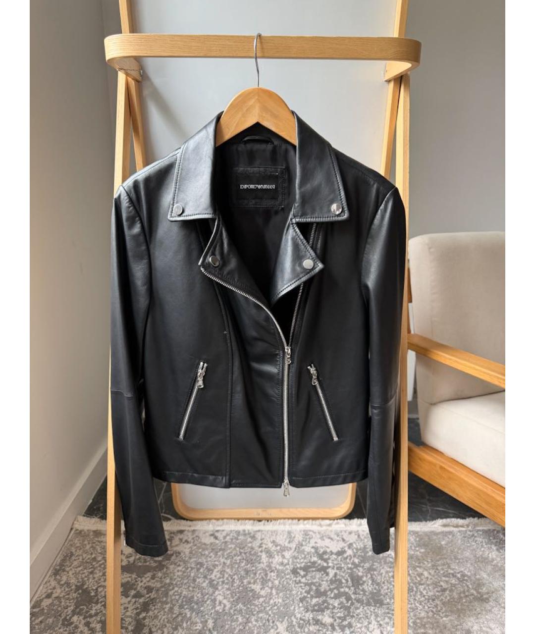 EMPORIO ARMANI Черная кожаная куртка, фото 5