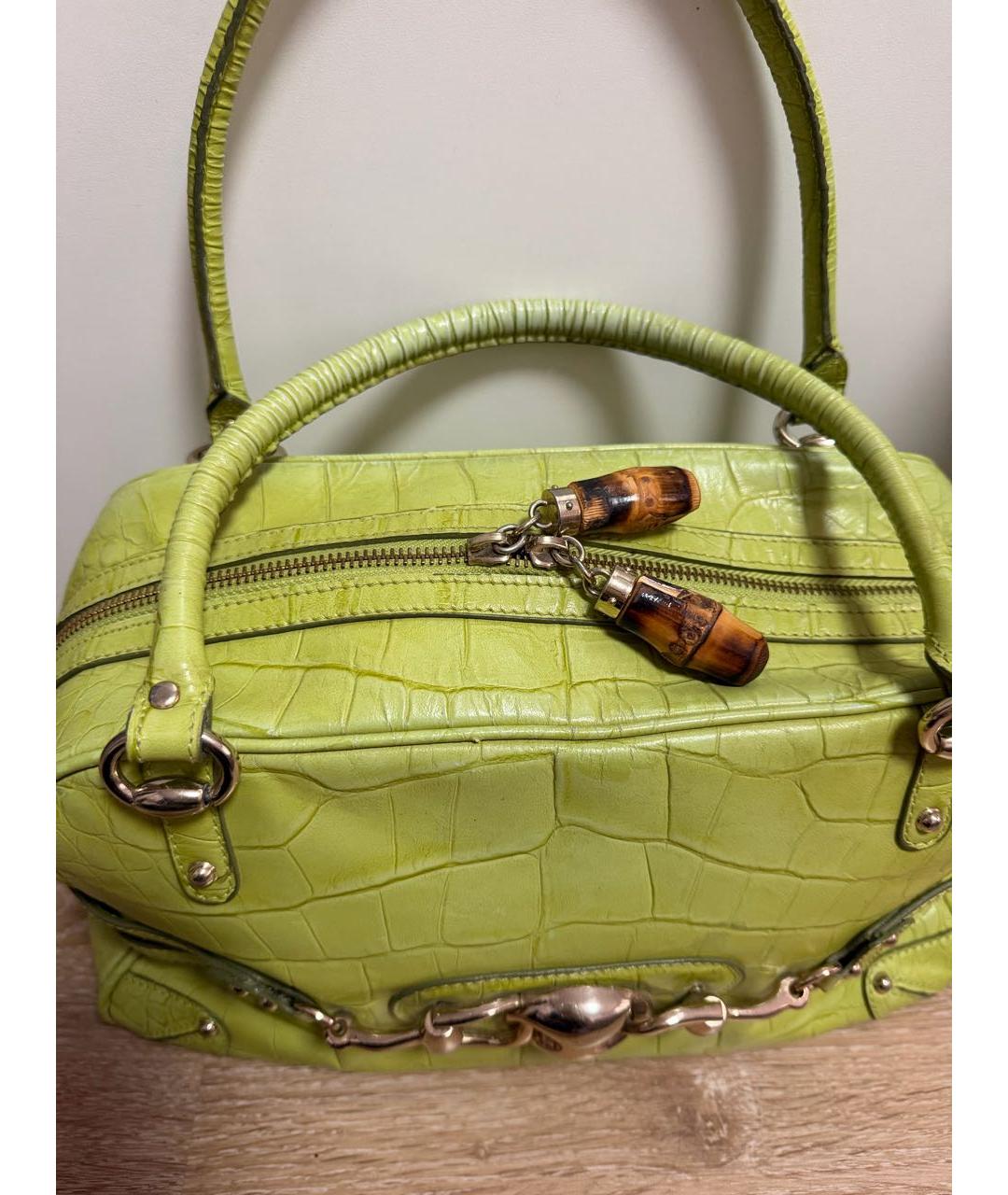 GUCCI Зеленая кожаная сумка с короткими ручками, фото 4