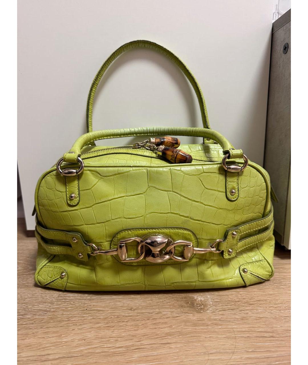 GUCCI Зеленая кожаная сумка с короткими ручками, фото 8