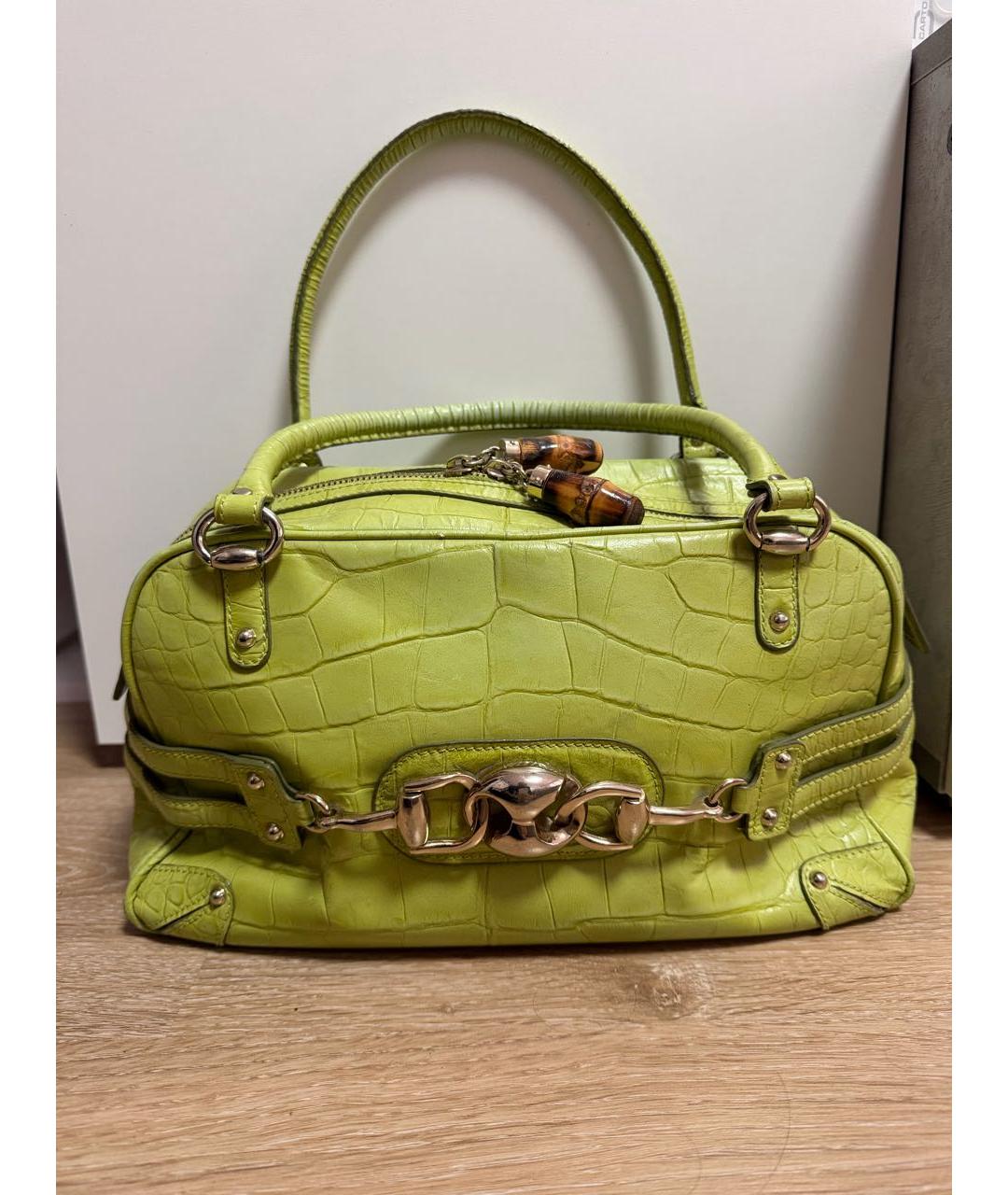 GUCCI Зеленая кожаная сумка с короткими ручками, фото 2
