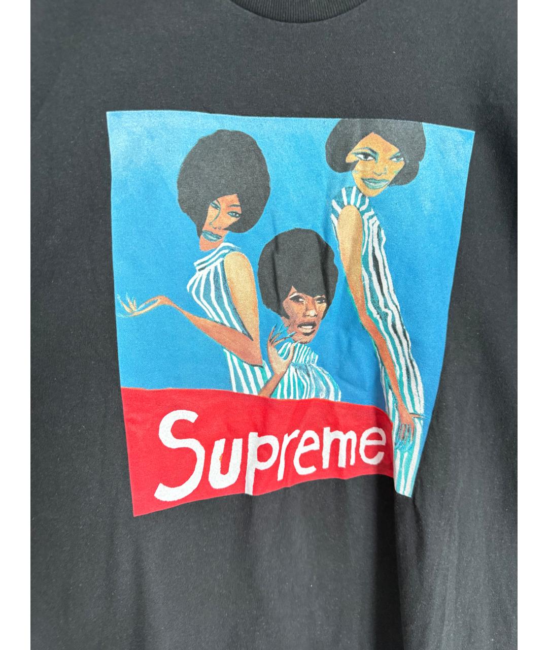 SUPREME Черная хлопковая футболка, фото 2