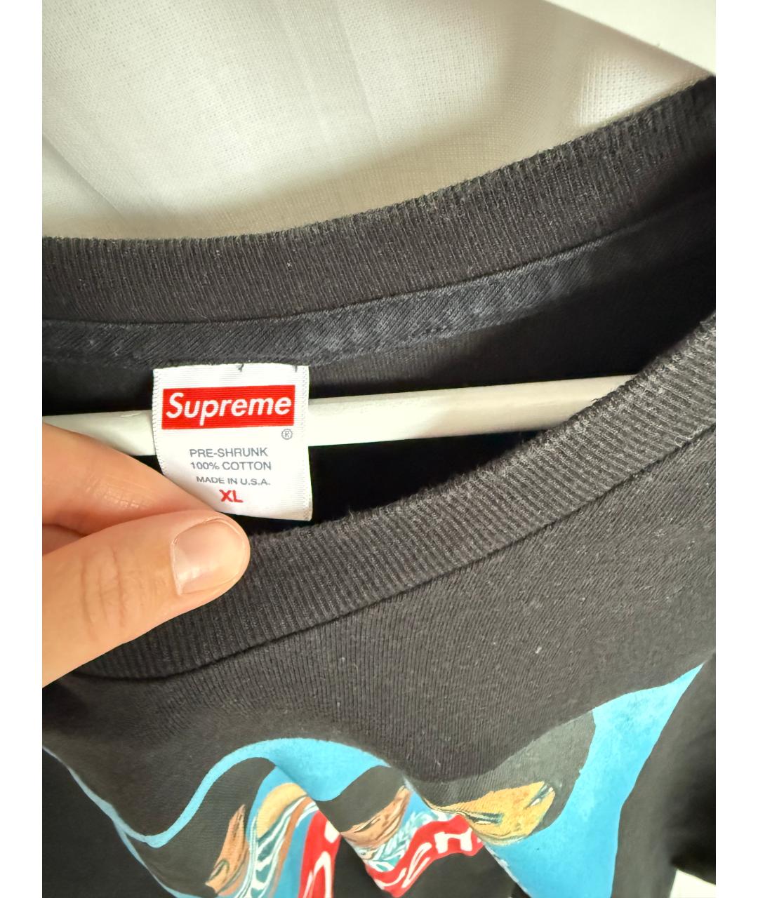 SUPREME Черная хлопковая футболка, фото 3