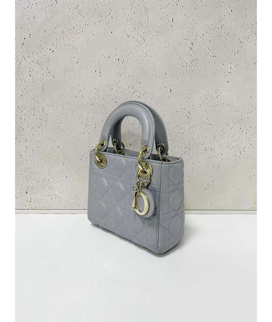 CHRISTIAN DIOR Серая кожаная сумка с короткими ручками, фото 3