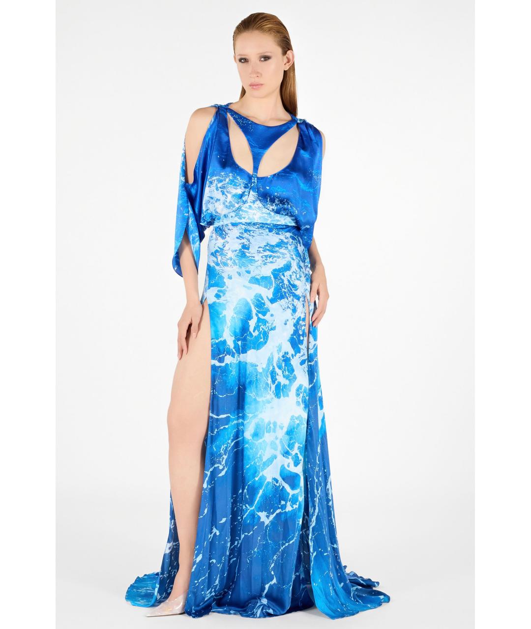 ROBERTO CAVALLI Синее шелковое коктейльное платье, фото 2
