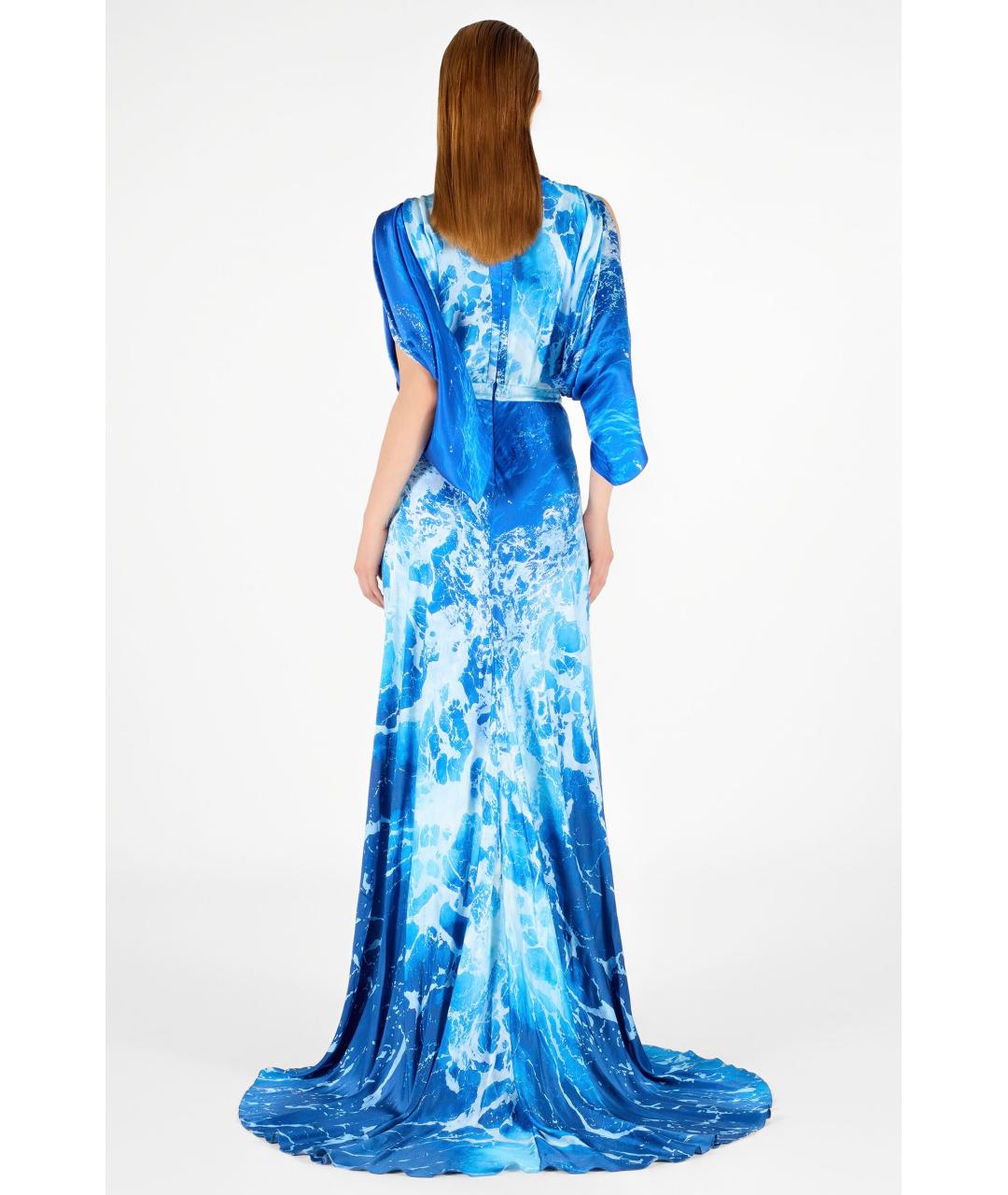 ROBERTO CAVALLI Синее шелковое коктейльное платье, фото 4