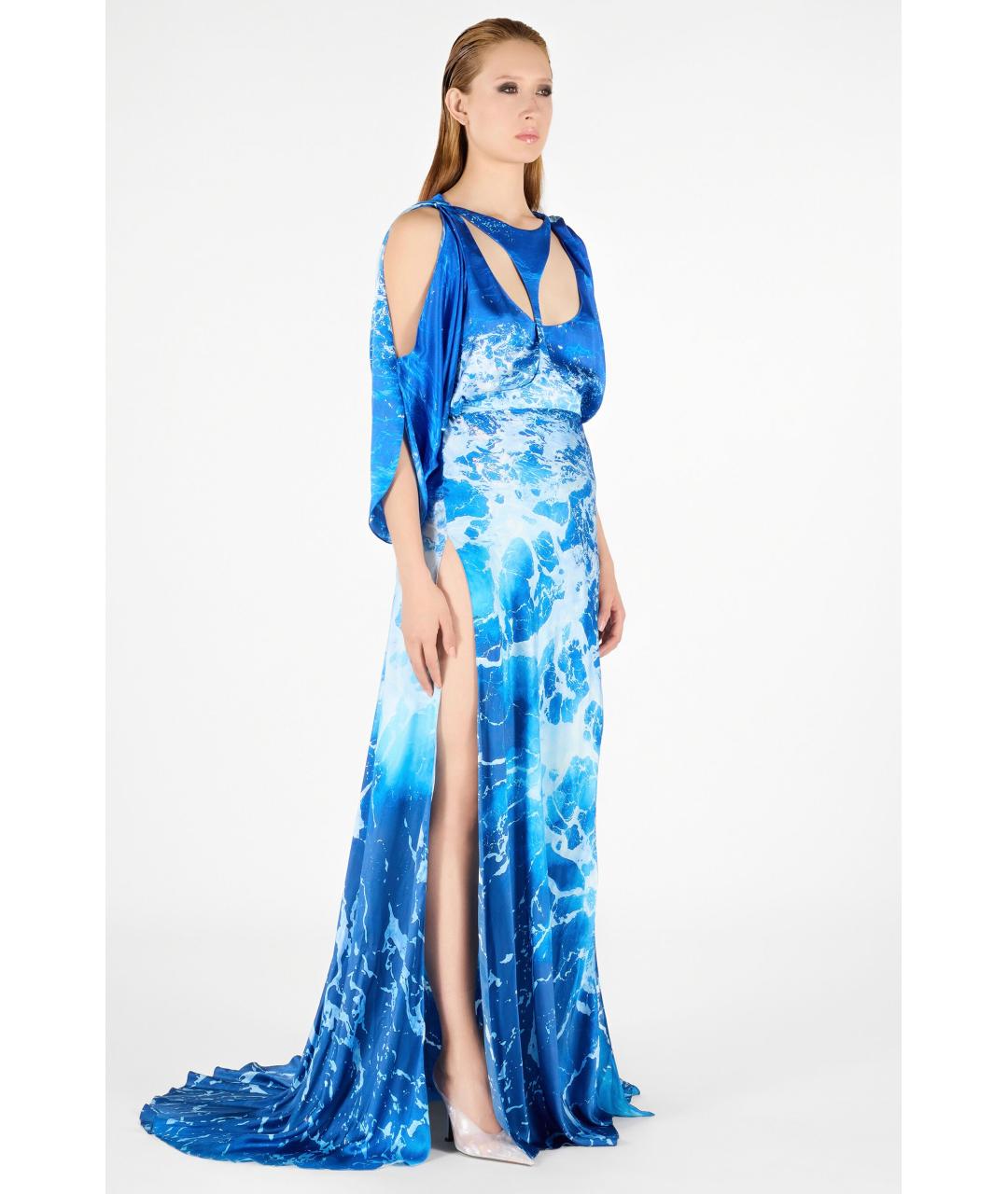 ROBERTO CAVALLI Синее шелковое коктейльное платье, фото 3