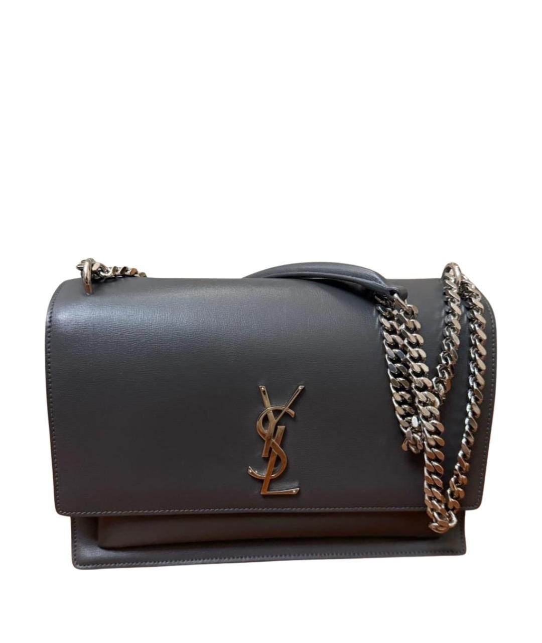 SAINT LAURENT Антрацитовая кожаная сумка с короткими ручками, фото 1