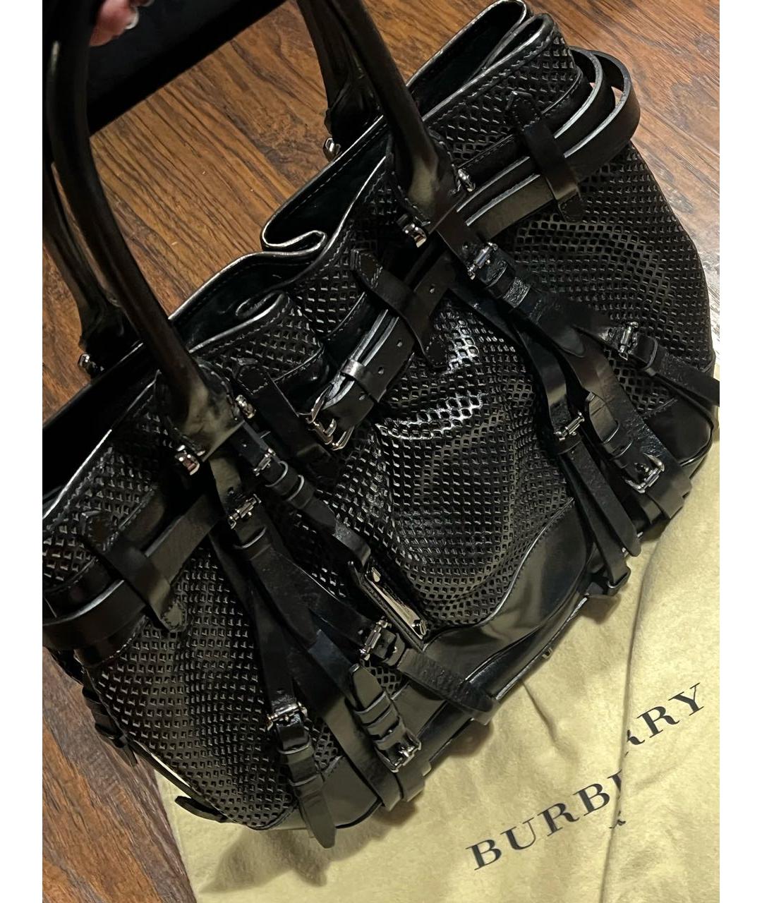 BURBERRY Черная кожаная сумка с короткими ручками, фото 2