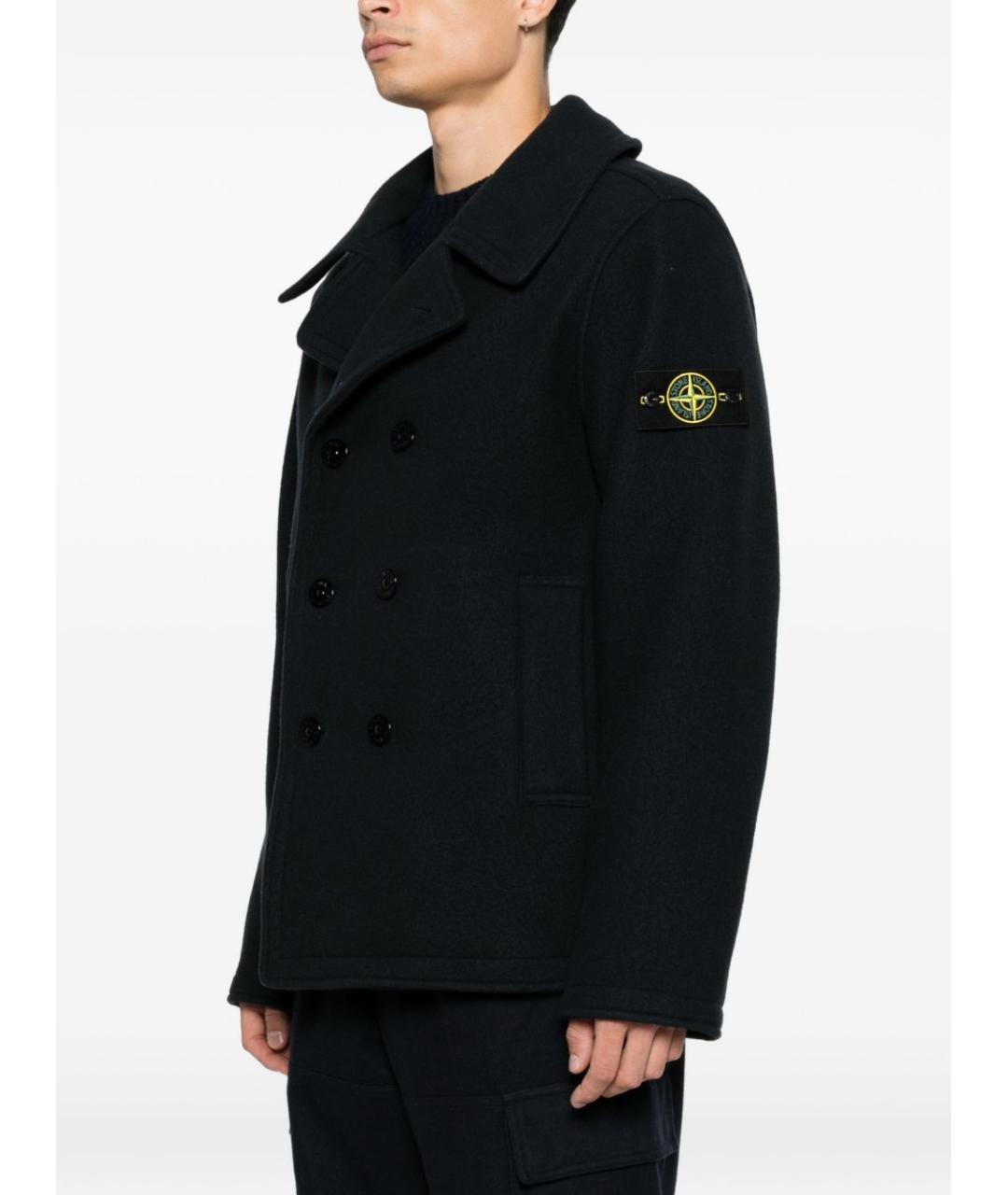STONE ISLAND Темно-синее шерстяное пальто, фото 2