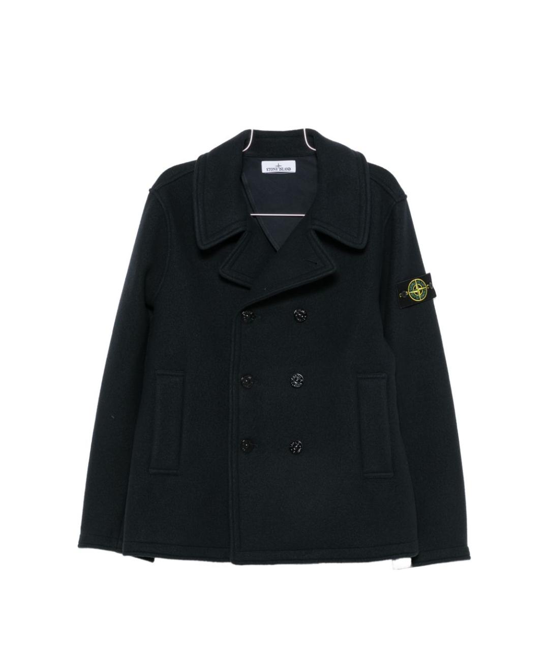 STONE ISLAND Темно-синее шерстяное пальто, фото 4