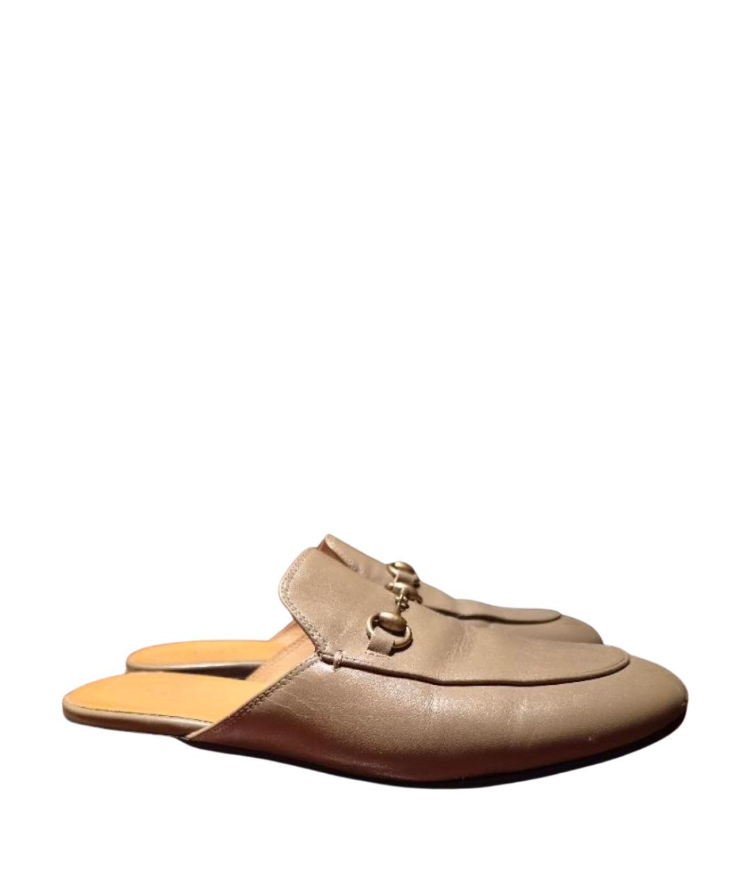 GUCCI Бежевые кожаные мюли, фото 1