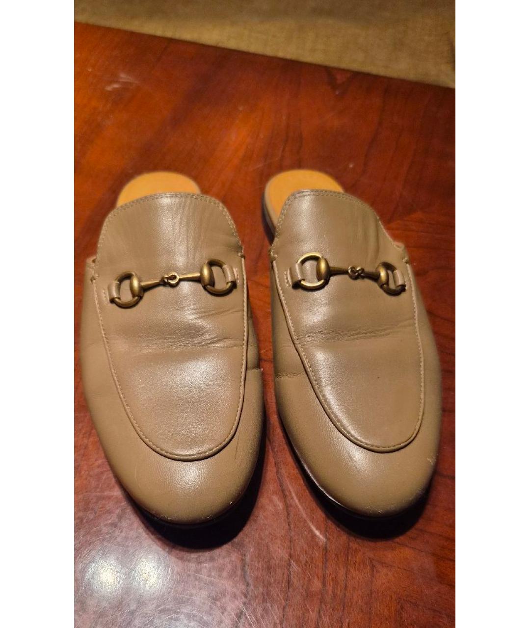 GUCCI Бежевые кожаные мюли, фото 2