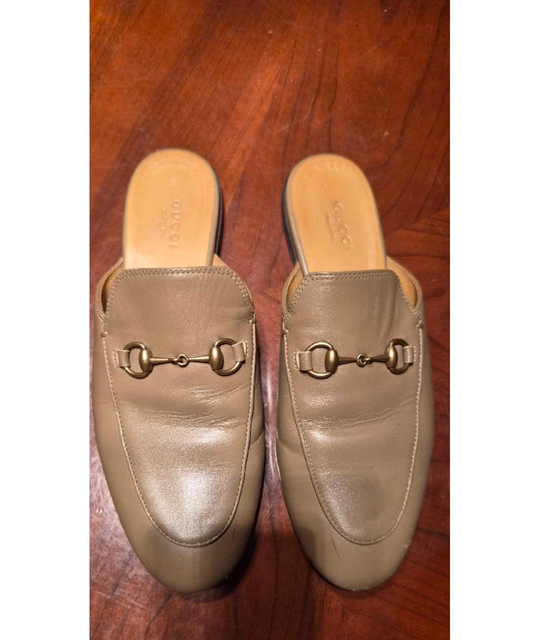 GUCCI Бежевые кожаные мюли, фото 3