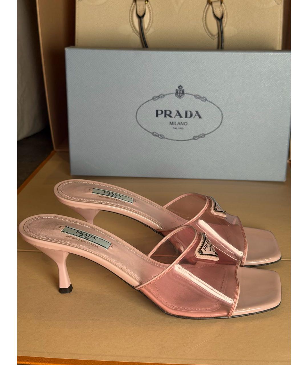 PRADA Розовые кожаные мюли, фото 5