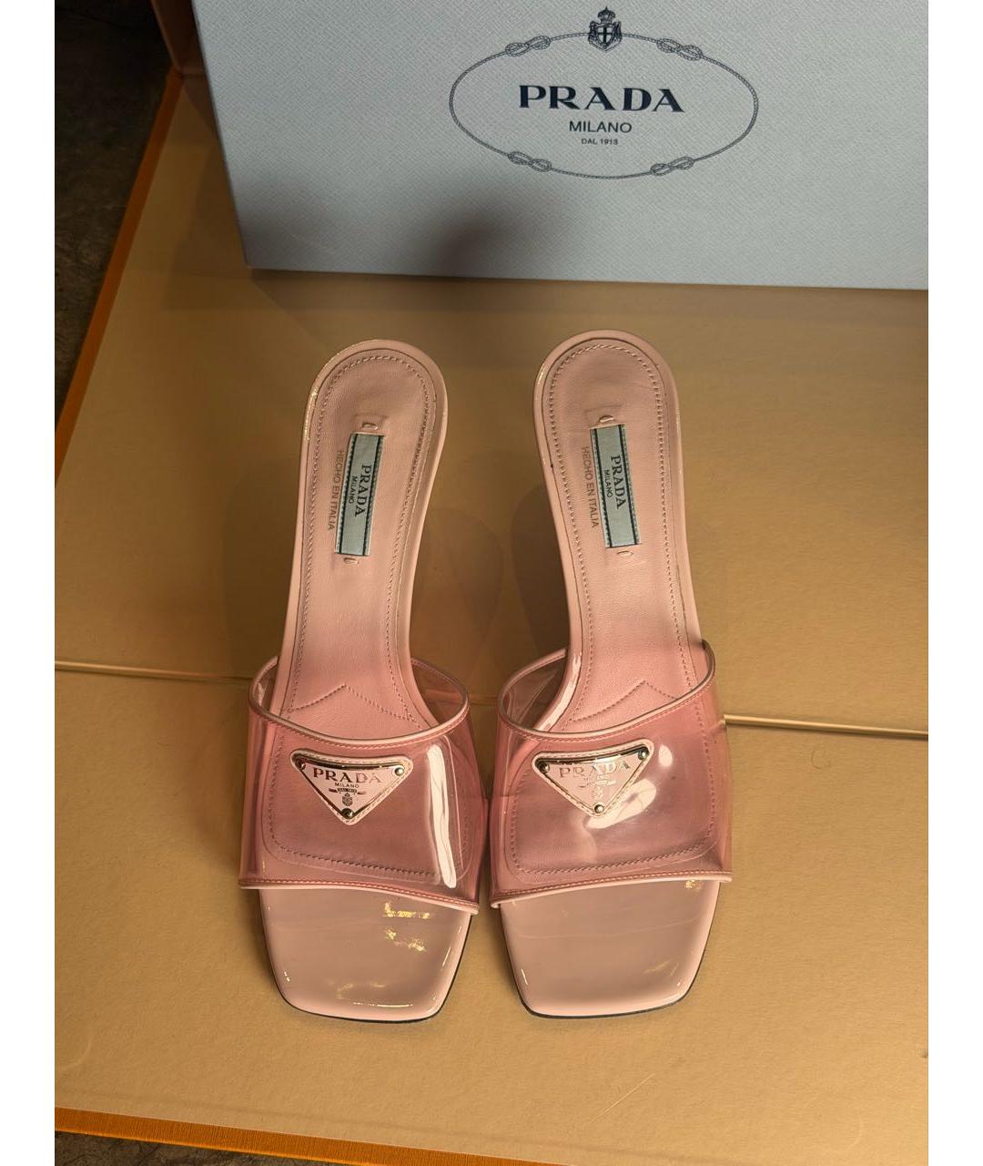 PRADA Розовые кожаные мюли, фото 3