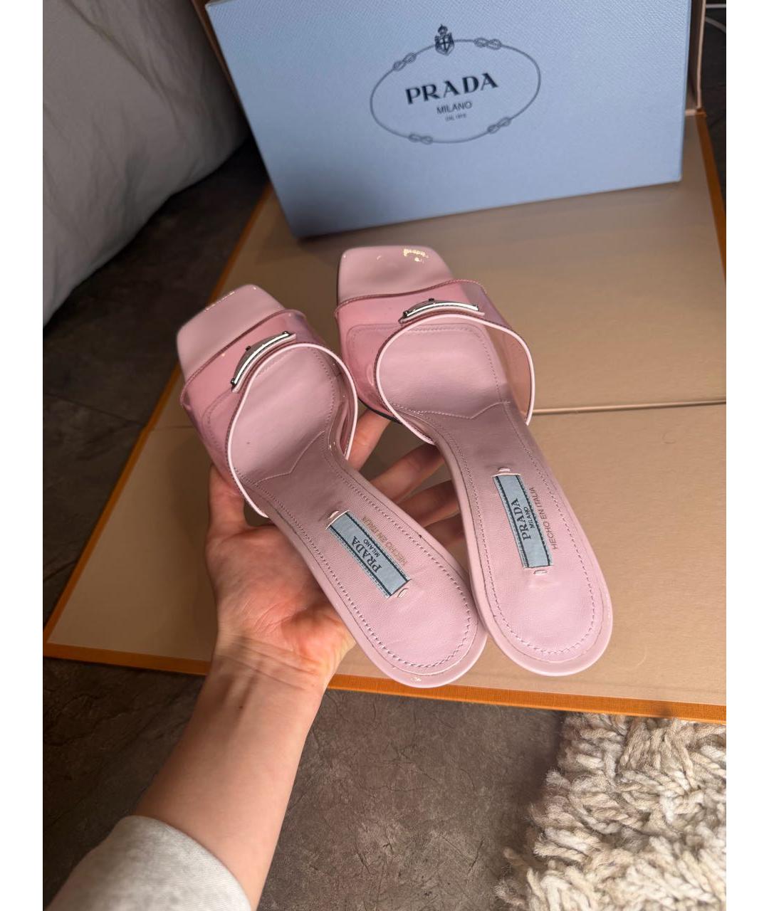 PRADA Розовые кожаные мюли, фото 4