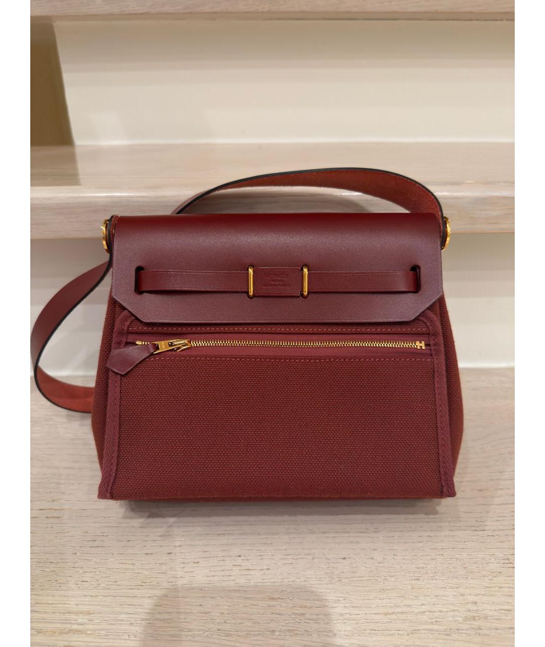 HERMES Бордовая сумка через плечо из канвы, фото 3